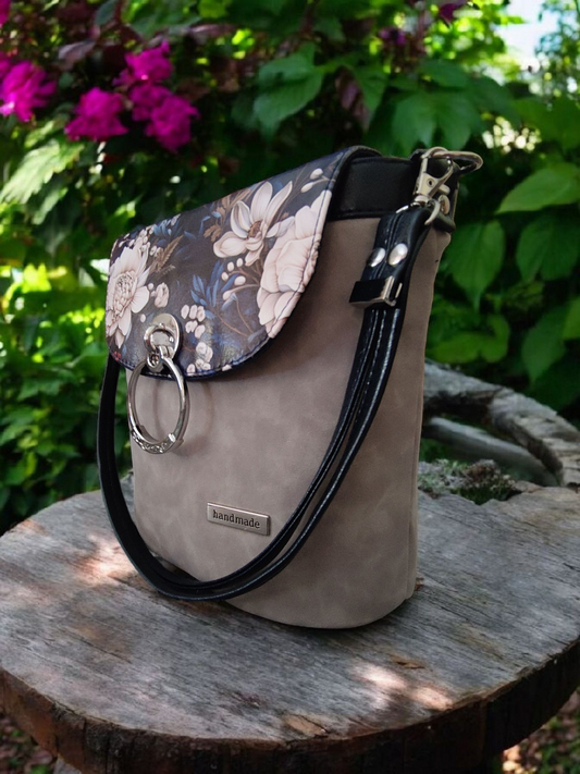 Baby Belle Handbag in gray/navy/ floral